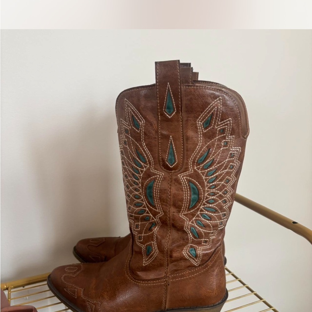 Clarks Brown And Teal Embroidered Western Boots - image 1